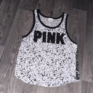 NWOT RARE PINK Victoria's Secret SEQUIN Black and White Speckled Tank Top